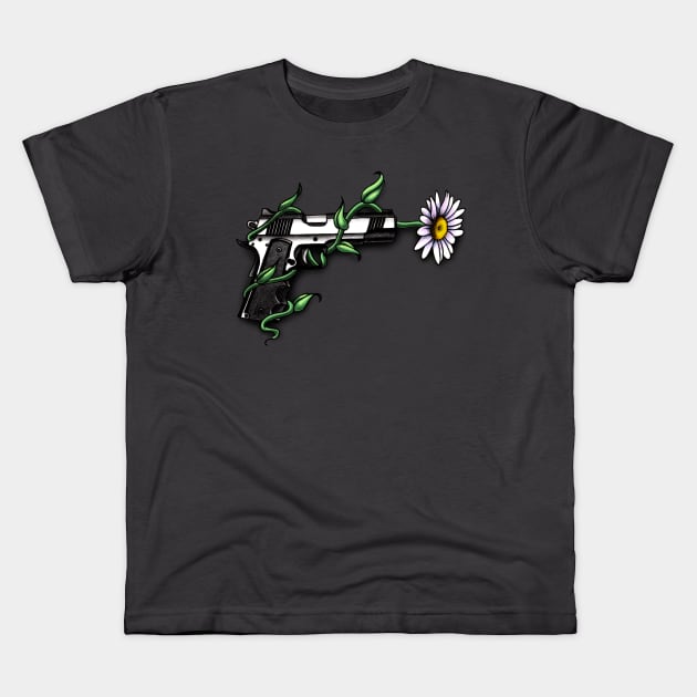 Daisy in Gun Barrel Kids T-Shirt by bonedesigns